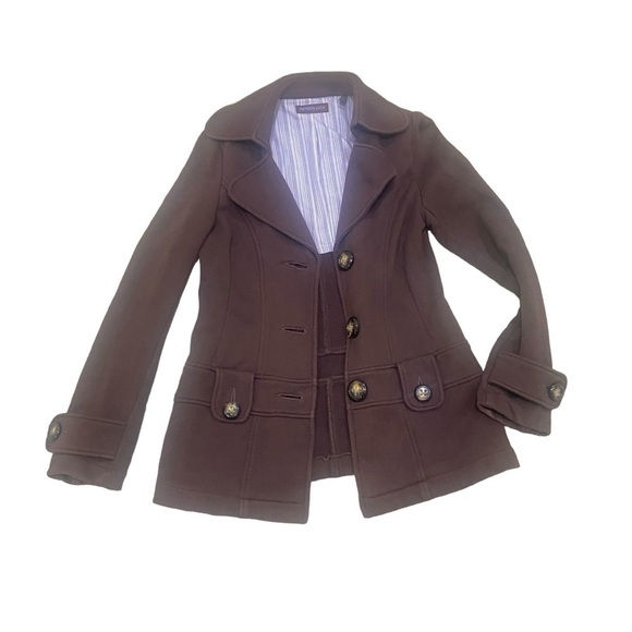 Patrizia Luca 100% Cotton brown button down pea coat big notched collar medium - Picture 3 of 11